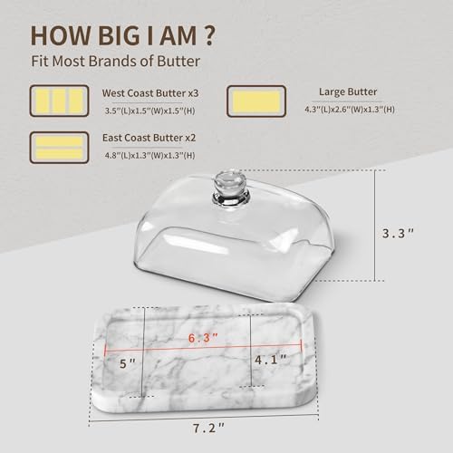 Marble Butter Dish with Lid, Wide Butter Holder 7.2"L x 5"W