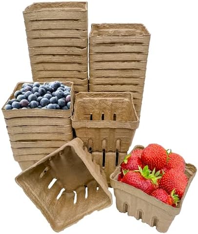 40 Pack Natural Berry Basket 1 Pint, Pulp Fiber Vented Produce