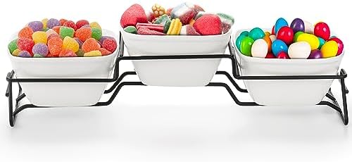 ZENFUN 10 oz Square Bowl Chip & Dip Serving Set, Pocelain Ramekin