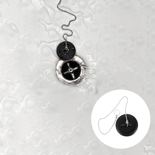 Black Silicone Drain Stopper 2 Piece Set with Chain Design