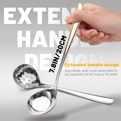 2Pcs Small Ladle and Slotted Spoon, Heavy Duty 304 Stainless Steel