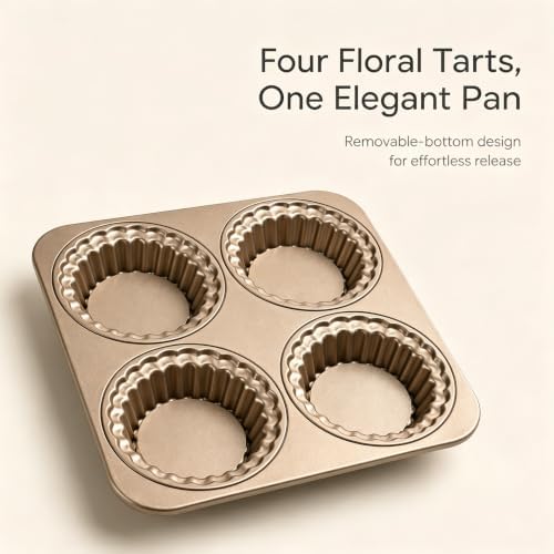 4-Cavity Fluted Tart Pan Set, Champagne Gold