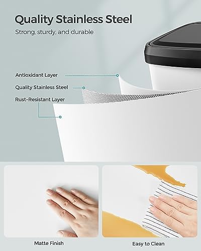 SONGMICS Kitchen Trash Can, 13-Gallon, Stainless Steel