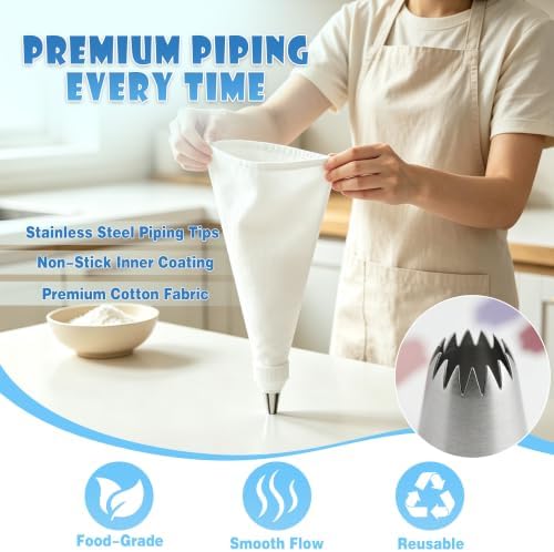 20PCS Reusable Piping Bags and Tips Set, 2 Pack 16 Inch Cotton Pastry