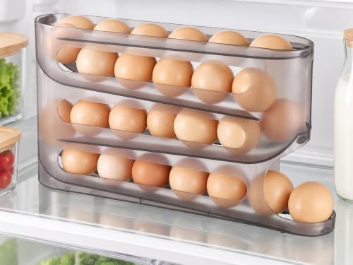 Egg Holder for Fridge, 4-Tier Auto Rolling FIFO Egg Dispenser for Eggs
