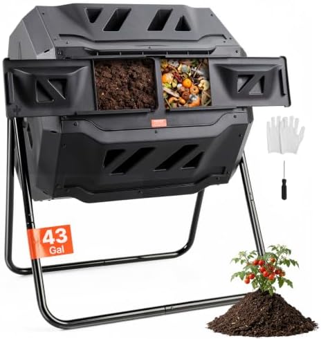 VEVOR Compost Bin, 43-Gal Dual Chamber Tumbler