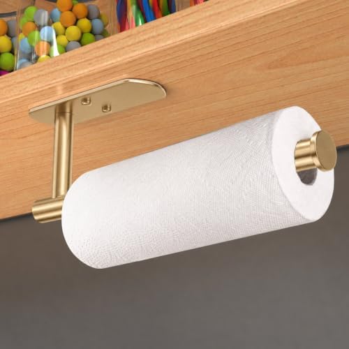 VAEHOLD Adhesive Under Cabinet Paper Towel Holder, Gold