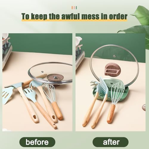 2-Pack Spoon Rest with Lid Holder for Kitchen Countertop (Pink&Green)