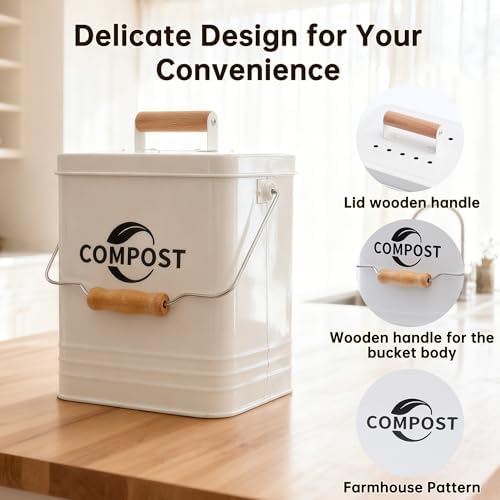 1.7-Gallon Kitchen Compost Bin with Lid, White