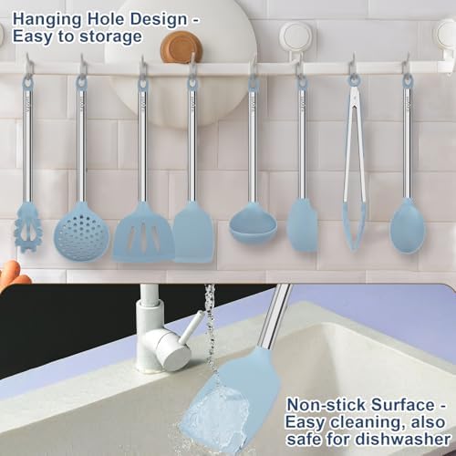 Vayvnt 8-Piece Silicone Kitchen Utensils Set, Blue