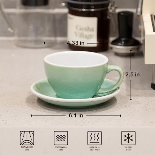 Loveramics Coffee Cup Ceramic, 10 oz Latte Art Cup with Saucer for
