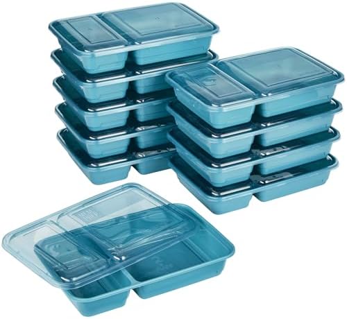 GoodCook Meal Prep Rectangle Two Compartment 20-Piece, Teal, Made