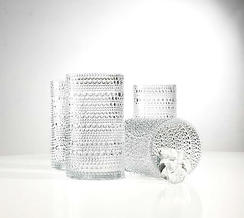 Glaver's Hobnail Drinking Glasses, Set of 4 Clear Vintage Beaded Glass
