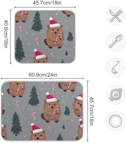 OTVEE Holiday Rodent Art Dish Drying Mat for Kitchen Counter Absorbent
