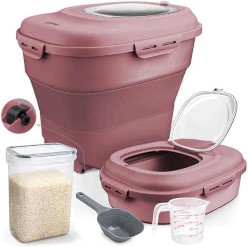 Komzon Rice Storage Bin Cereal Containers, 13-50lb Collapsible Rice