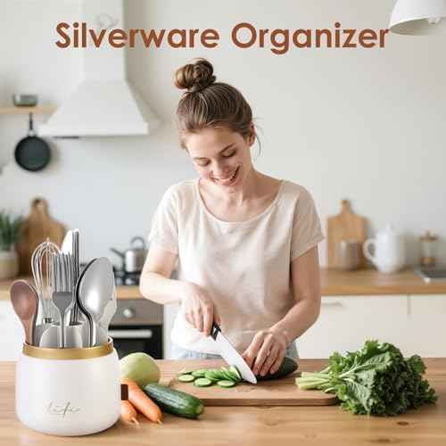 EXIN DECHEN Silverware Organizer with Lid,Silverware Holder,Utensil Holder