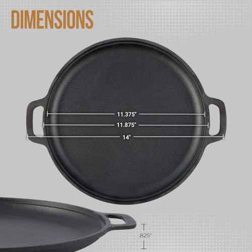 Home-Complete Cast Iron Pizza Pan with Dual Handles, 12 Inch