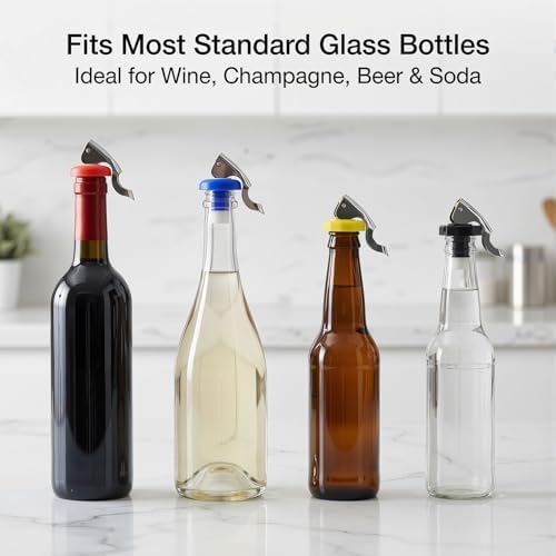 6-Pack Silicone Bottle Stoppers with Lever Seal for Wine & Glass