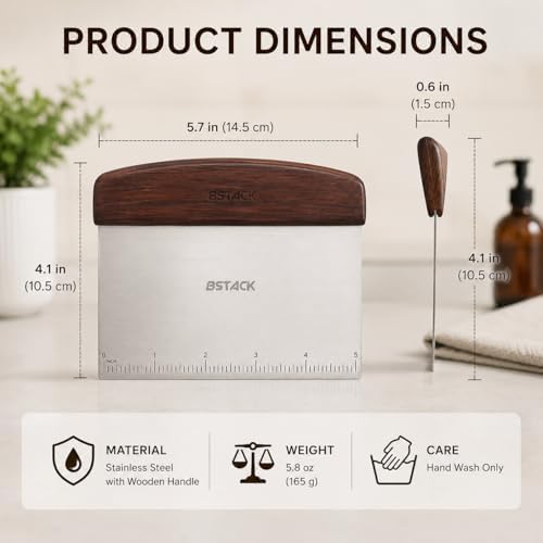 Bench Scraper Stainless Steel Dough Scraper with Ergonomic Wooden