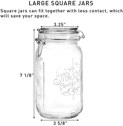 Tebery 4 Pack Clear Wide Mouth Glass Mason Jars with Airtight Clamp