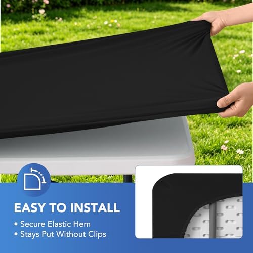 Fitted Tablecloth for 6 Foot Rectangle Tables-Black Picnic Table