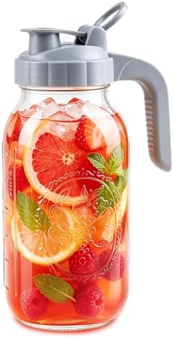 Mason Jar Pitcher with Lid 64oz Airtight&Leak-Proof Glass Iced Tea