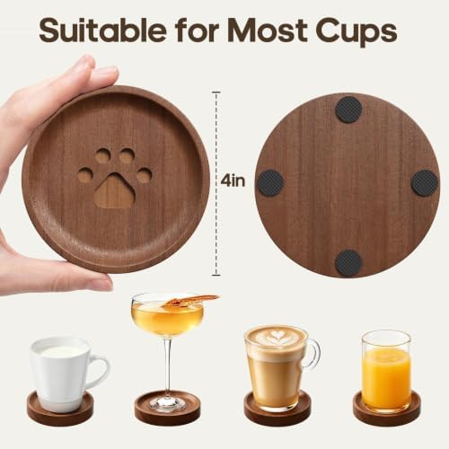 Wood Coasters Set of 8, Cute Drink Coasters with Holder for Desk