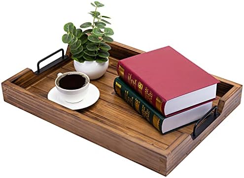 MyGift Burnt Wood Large Serving Tray with Handles, 20 x 14 Ottoman