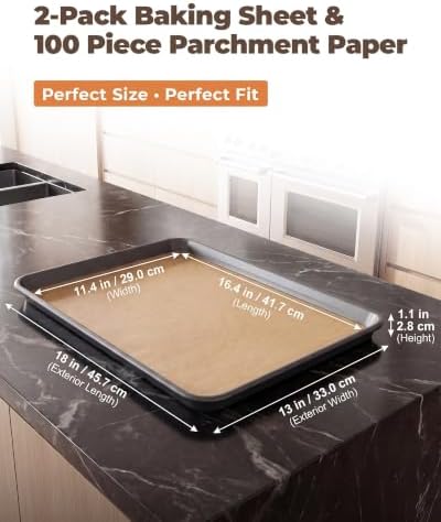 Bake Choice 2 Pack 18x13In Half Sheet Pans With 100Pcs Parchment