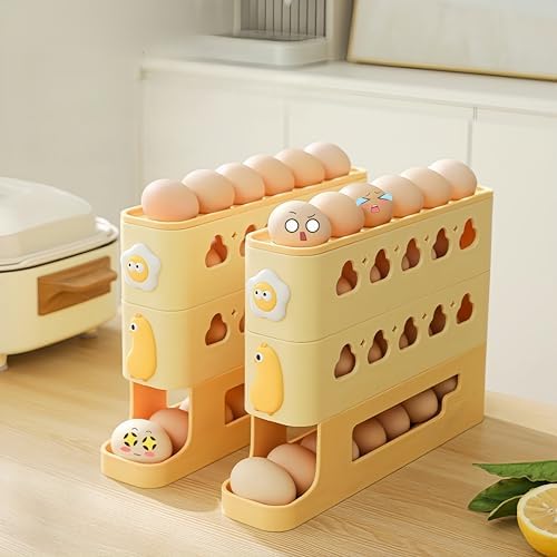 Automatic Rolling Egg Holder for Fridge – 4-Layer Automatic Egg
