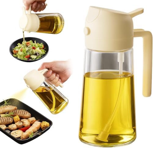 2-in-1 Glass Olive Oil Sprayer and Dispenser, 470ml/16oz, White