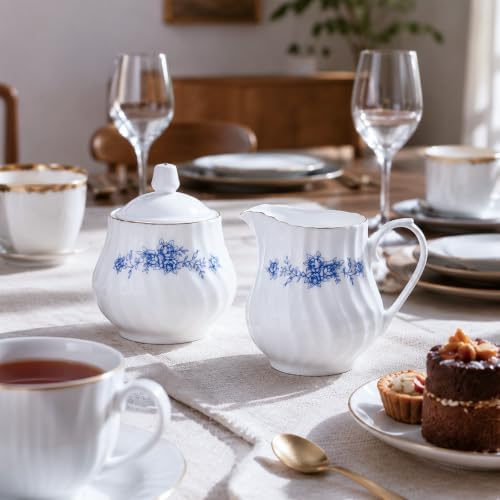 Sugar and Creamer Set - Porcelain Sugar and Creamer Floral Vintage Tea