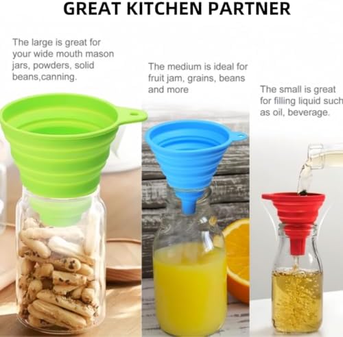 Silicone Collapsible Funnel Set 3 Pack Food Grade Funnels for Filling