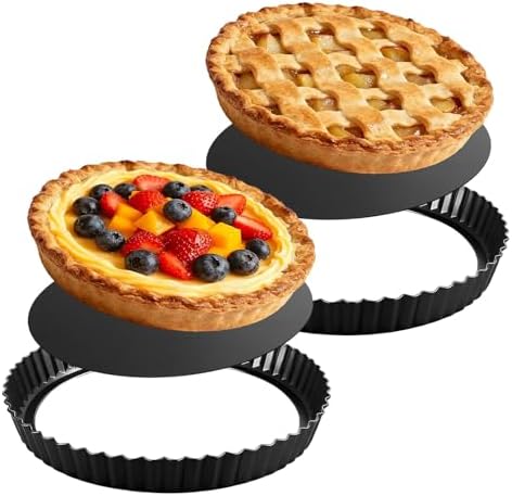 9.5-Inch Tart Pan Set, Nonstick Carbon Steel, Removable Bottom, 2 Pack