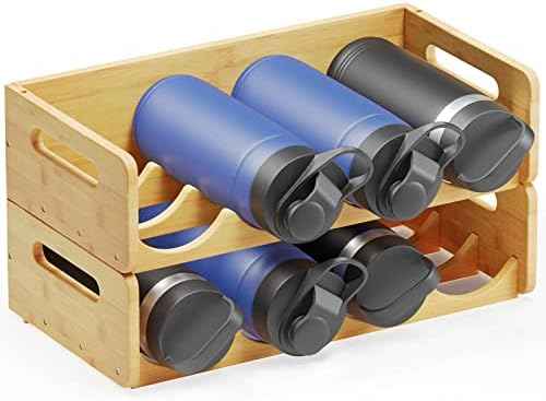 SpaceAid Bamboo Water Bottle Organizer with Labels, Kitchen Pantry