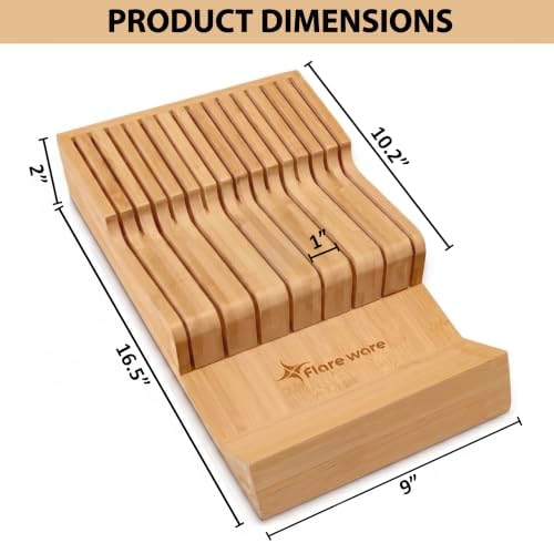 Flareware Bamboo Knife Drawer Organizer, 15-Slot