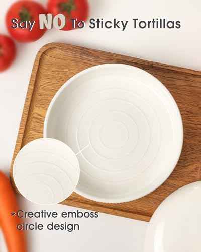 FE Ceramic Tortilla Warmer,Lace Emboss 8.8 Inch Tortilla Holder with