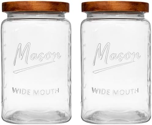 1 Gallon Glass Jars with Wooden Lids - Extra Large Mason Jars Wide