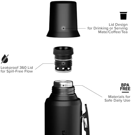 Vacuum Insulated Thermo, Stainless Steel Water-Coffee-Mate Flask 34oz