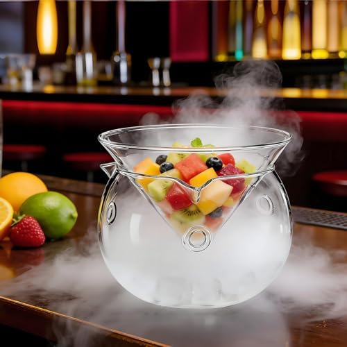 Glass Salad Bowl with Dry Ice Container Chilled Serving Bowl