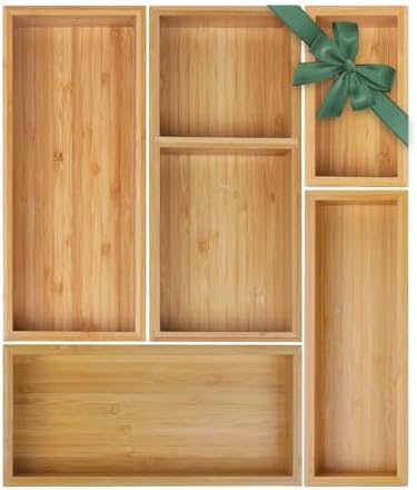 MapleGrace Bamboo Drawer Organizer Set, Individual Wood Storage