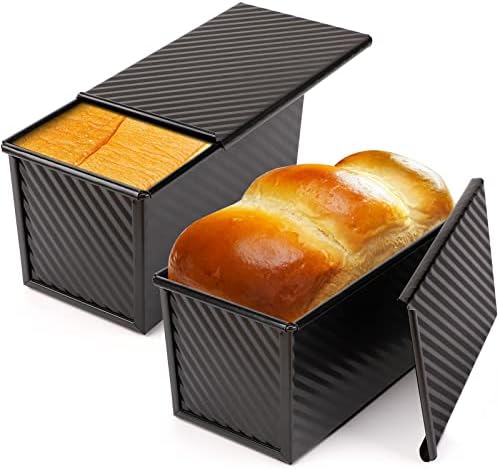 Beasea Pullman Loaf Pan with Lid, 2 Pack 1 lb Non-Stick Black Sandwich