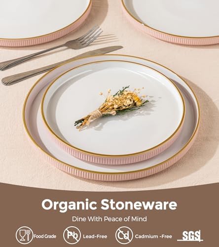 GBHOME Stoneware Dinnerware Sets for 4, 12 Pieces Plates and Bowls Set