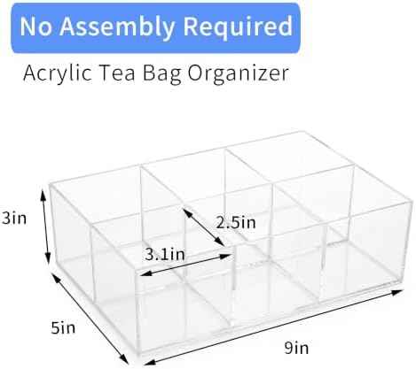 Clear Acrylic Tea Bag Organizer, 6-Slot Tea Bag Holder & Tea Packet
