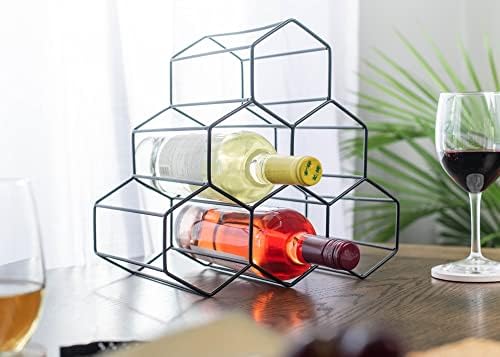 NAT & Jules Honeycomb Black Metal Tabletop Wine Rack - Perfect for