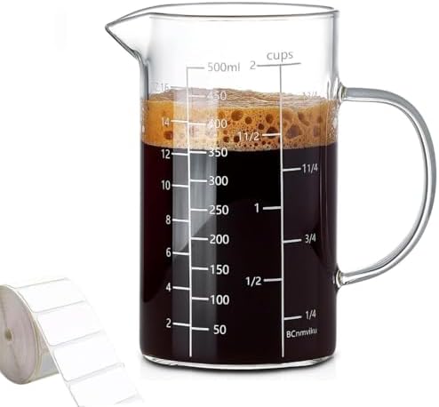 500ML 2 CUP Glass Liquid Measuring Cup with Blank Label