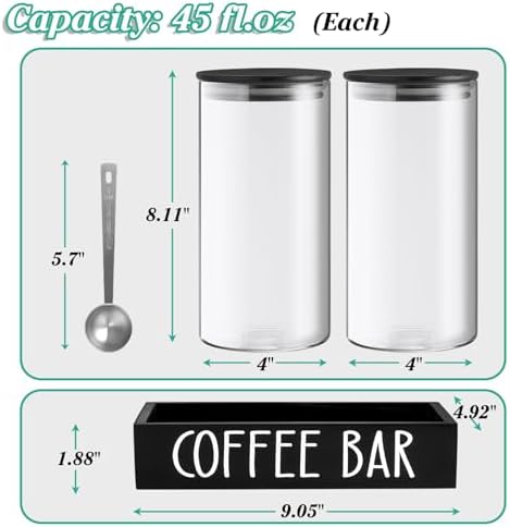 Glass Coffee Canister for Ground Coffee - 2Pcs 45oz Coffee and Sugar