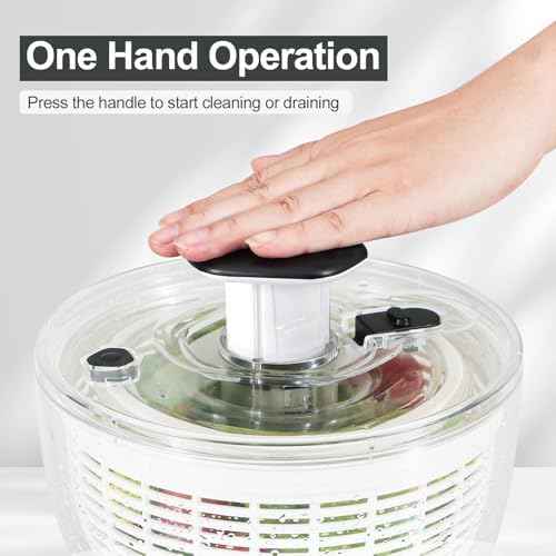 Smile mom Salad Spinner Small Lettuce Spinner Kitchen Gadgets Vegetable Washer, High Efficiency for Home Kitchen Washing & Drying Leafy Vegetables, One-Handed Handle Easy Press 3.8 Qt White
