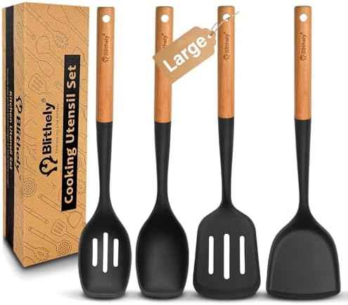 4PCS Silicone Cooking Utensils Set, Large Nonstick Spatula Spoons Set