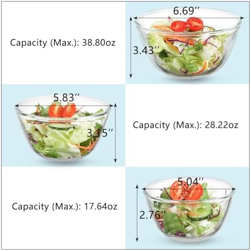 WHJY 3-Pack 5-Inch Glass Cereal Bowls, Clear Glass Serving Bowls for
